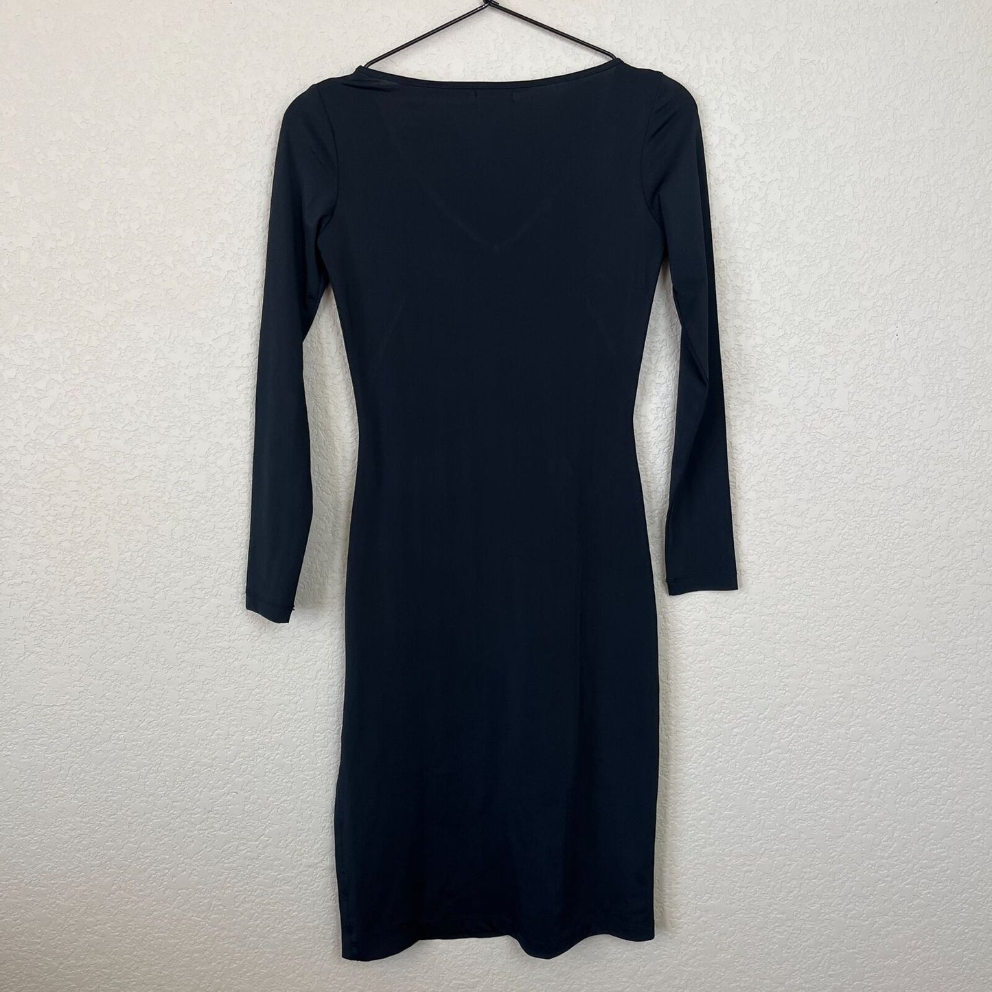 MNG Night Womens Sz XS Long Sleeve V Neck Fitted Dress Solid Black