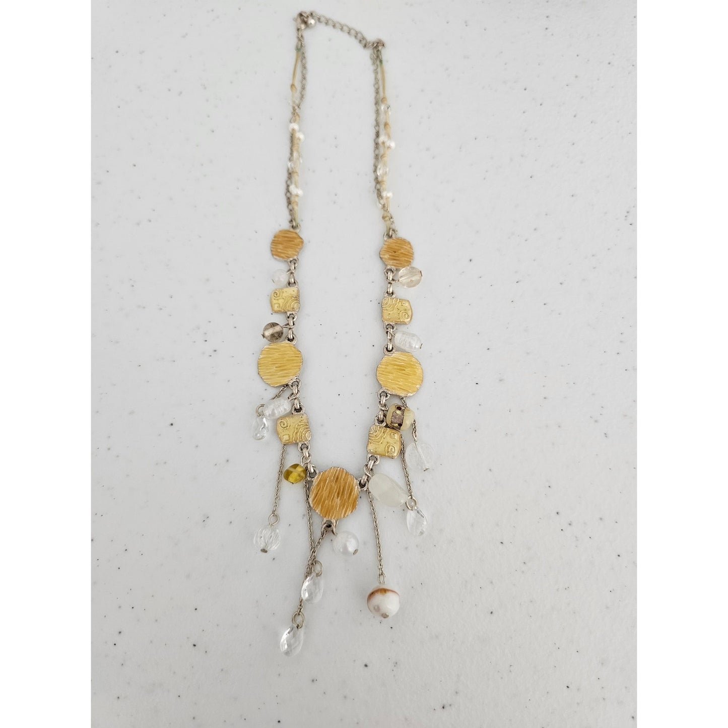 Vintage Y2K Chain Fringe Necklace Clear and Yellow Beads