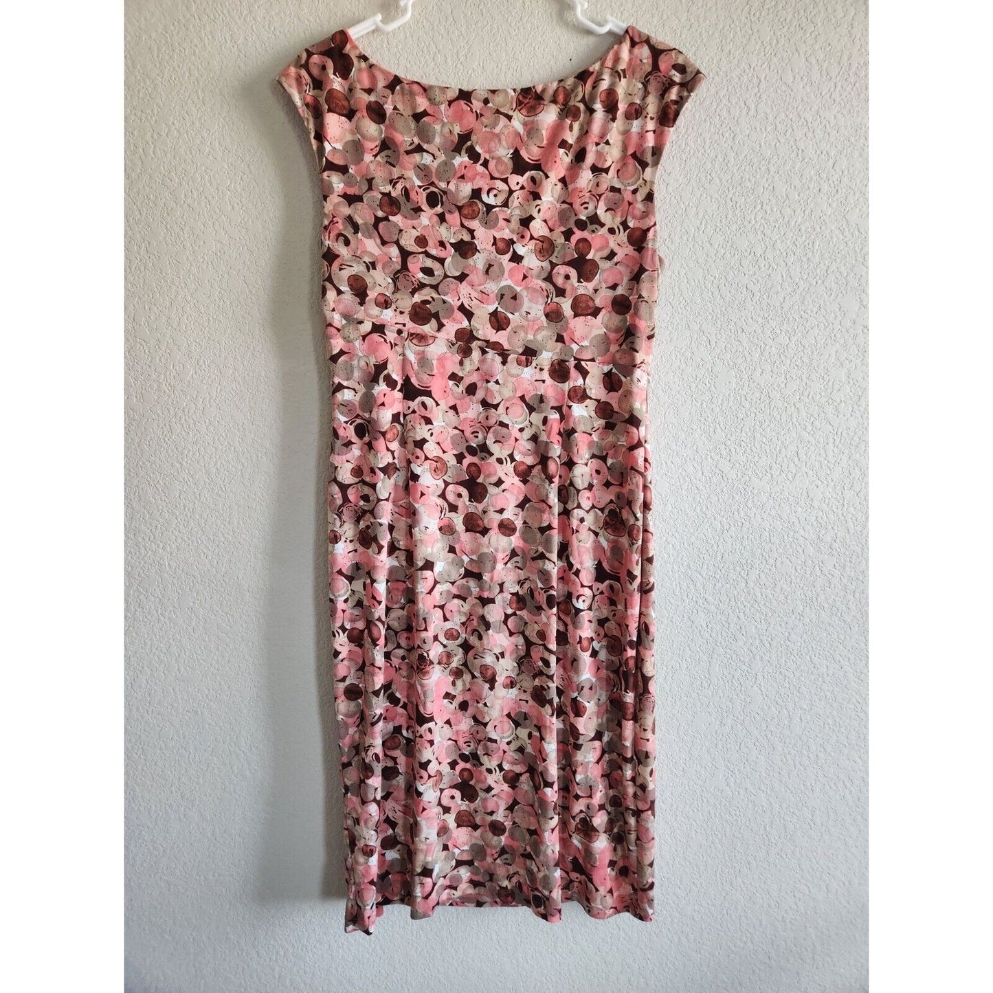 Connected Apparel Womens Sz M Sheath Career Dress Brown Pink Dots
