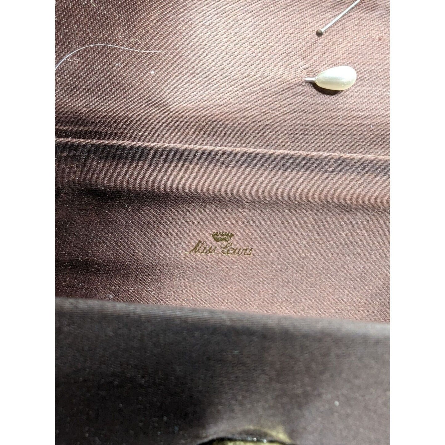 Vintage Miss Lewis Womens Purse Silver Evening Metal Brown Fold Over Chain