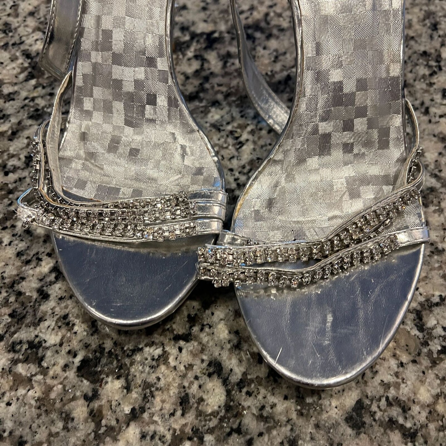 Delicacy Womens Sz 10 Silver and Rhinestone Strappy High Heels Y2K