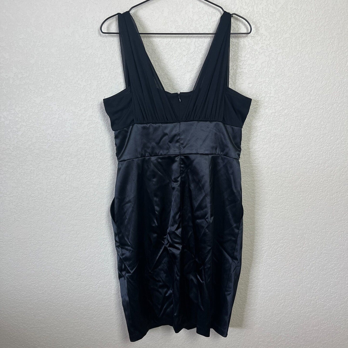 Vintage Onyx Nite Womens Sz 10 Black Satin Cocktail Dress w/ Rhinestones