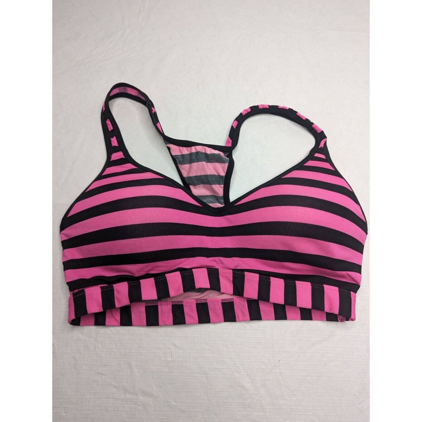 SO Mujeres Sz M Sujetador deportivo ligeramente acolchado Rosa Negro Rayas