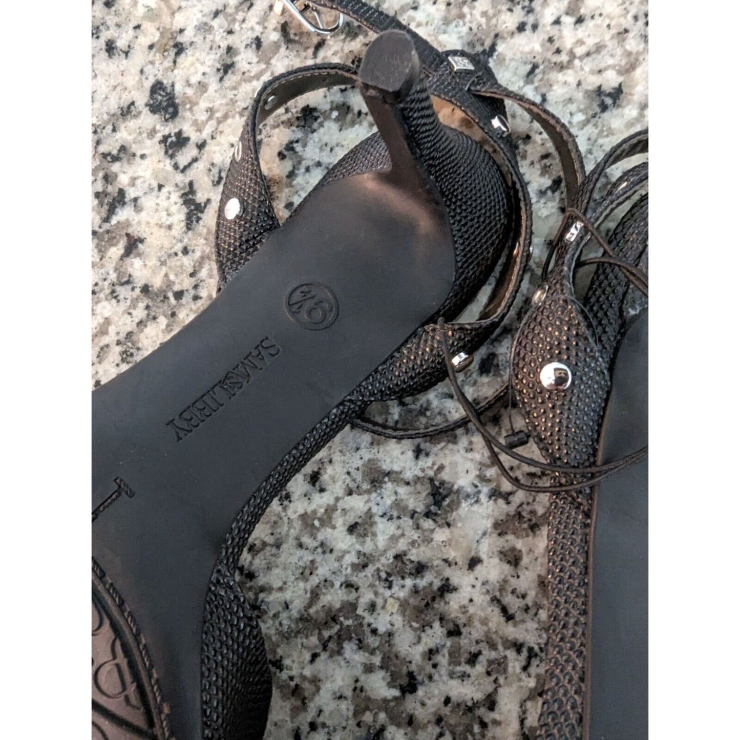 Sam & Libby Womens Sz 9.5 Pointed Toe HHeels Black w/ Silver Studded