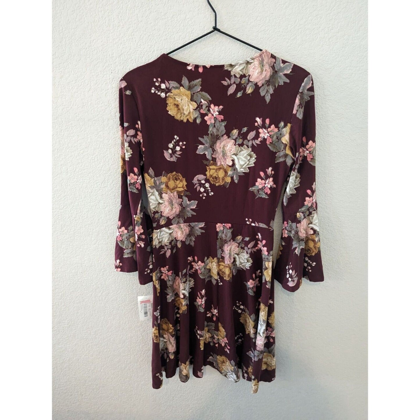 Teeze Me Juniors Sz 7 Bell Sleeve Mini Dress Floral Dark Red Y2K NEW