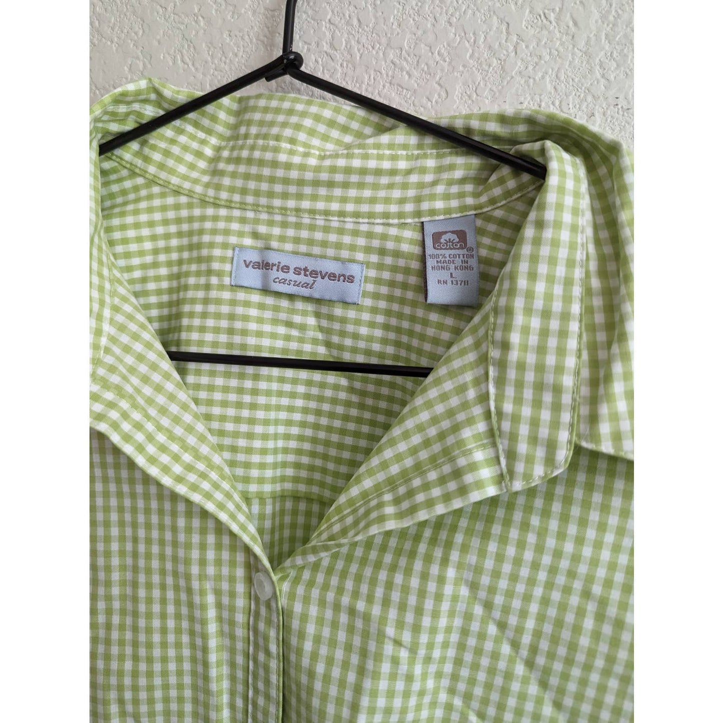 Valerie Stevens Camisa con botones de manga larga 100% algodón para mujer Sz L Cuadros verdes