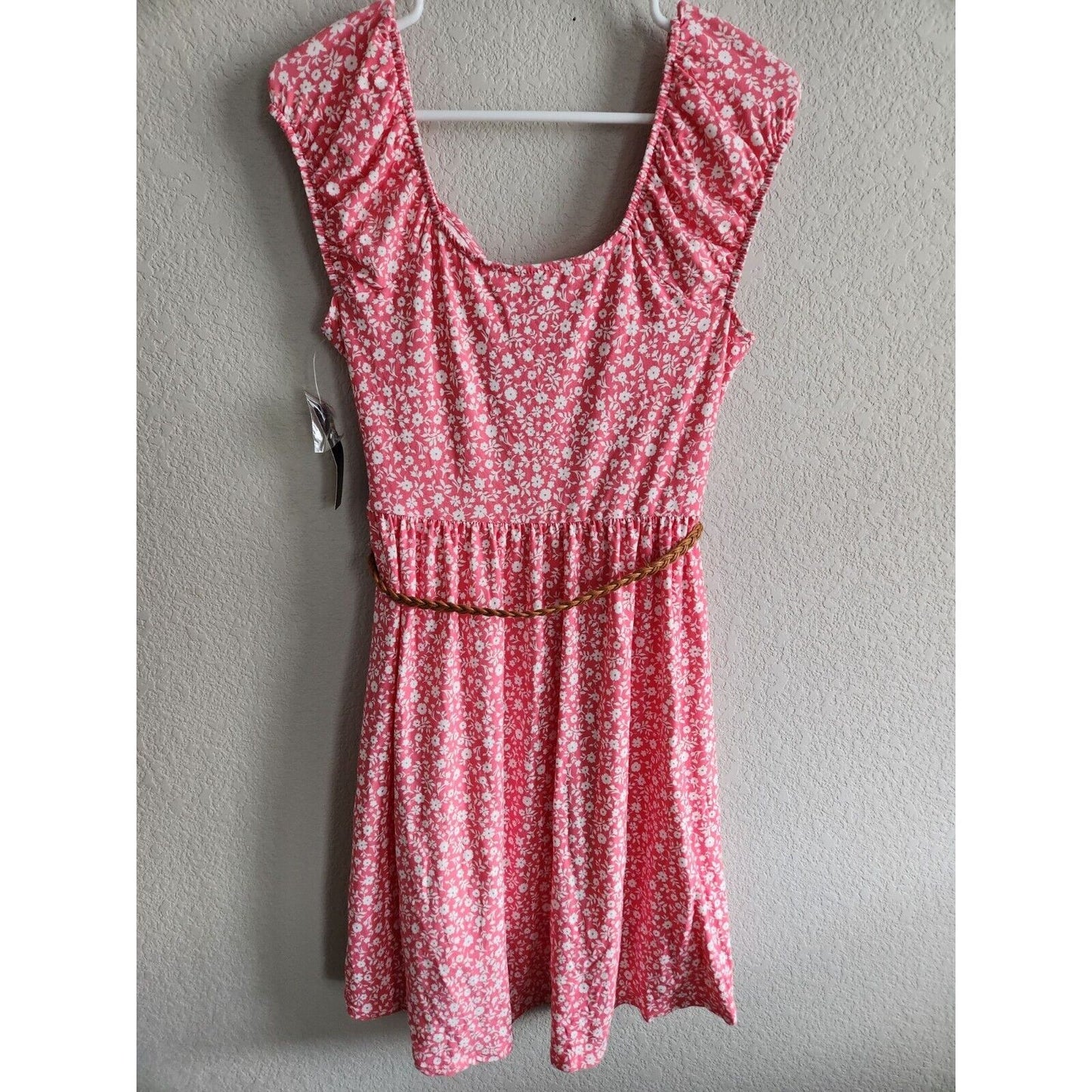 Vintage No Boundaries Juniors Sz L High Low Sundress Pink Floral Belted NEW