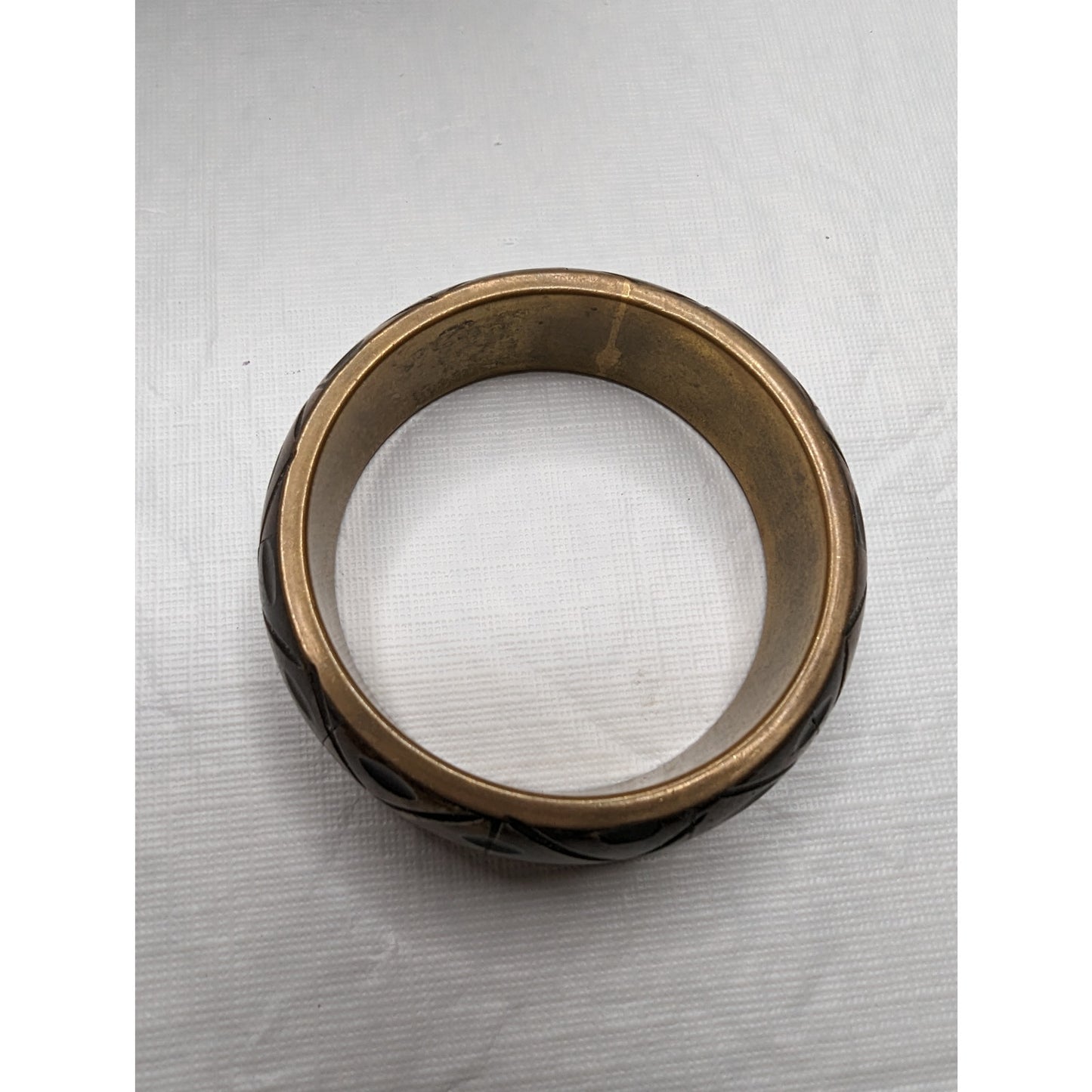 Vintage Mid Century Brass and Wood Hand Carved Bangle Bracelet 1960s