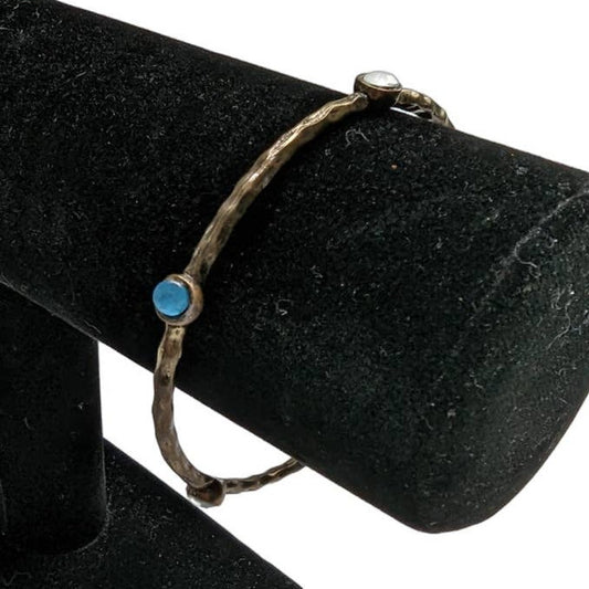 Vintage Mid Century Dainty Bangle Bracelet Brass and Stone