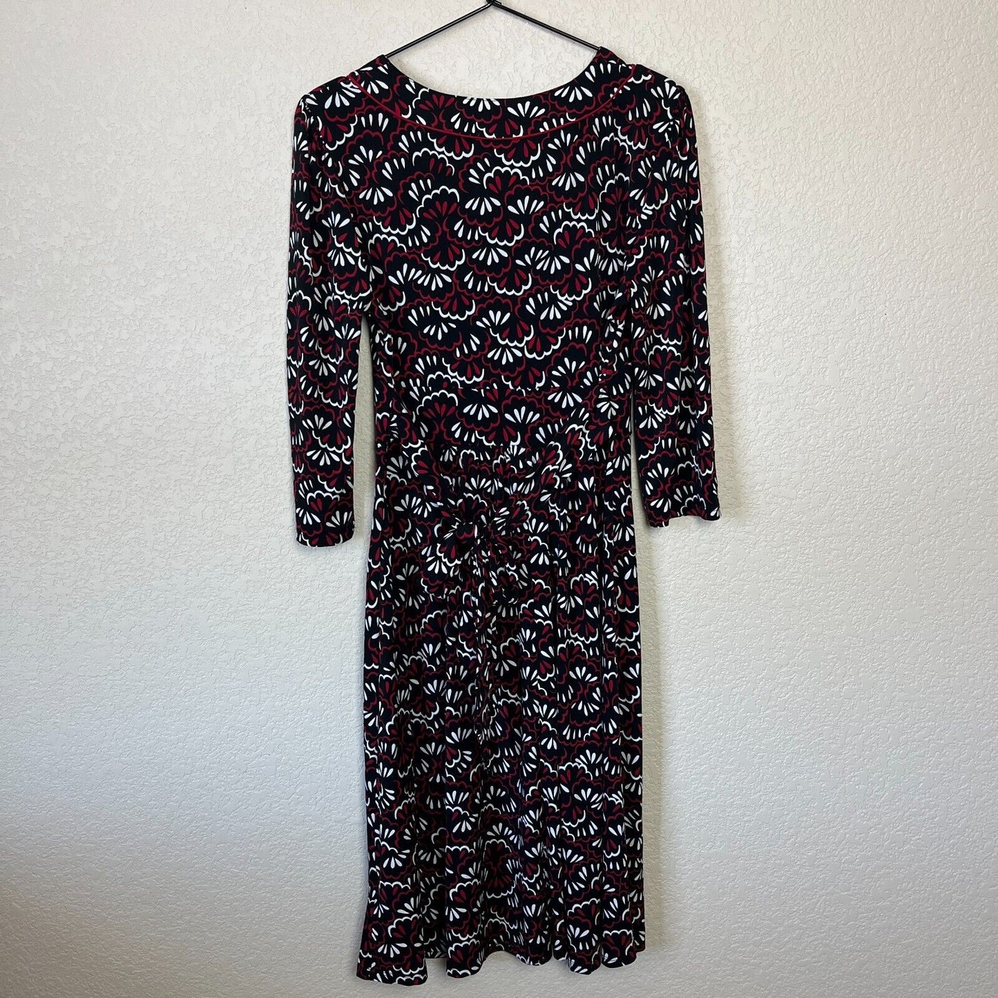 Vintage Merona Womens Sz M Midi Dress Black Red White V Neck
