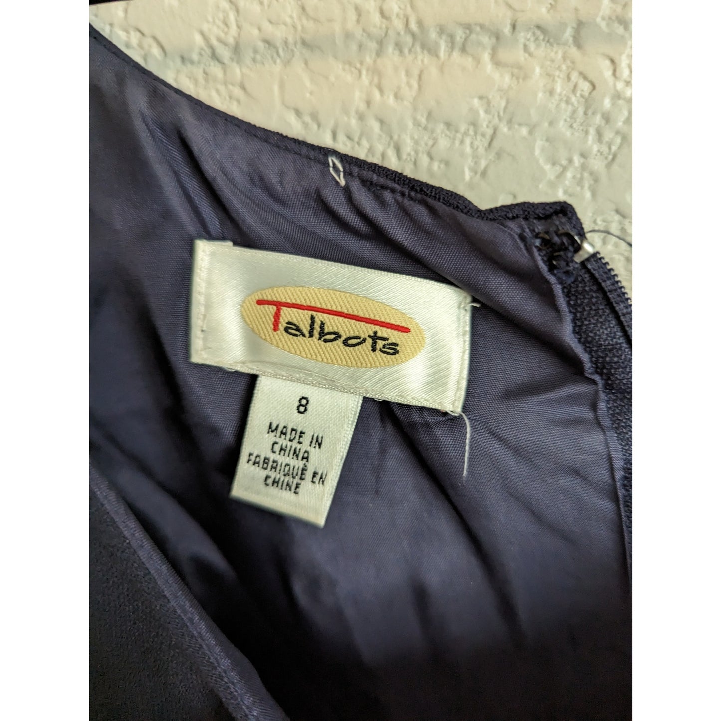 Talbots Womens Sz 8 Navy Blue Beaded Midi Dress Short Sleeve Formal