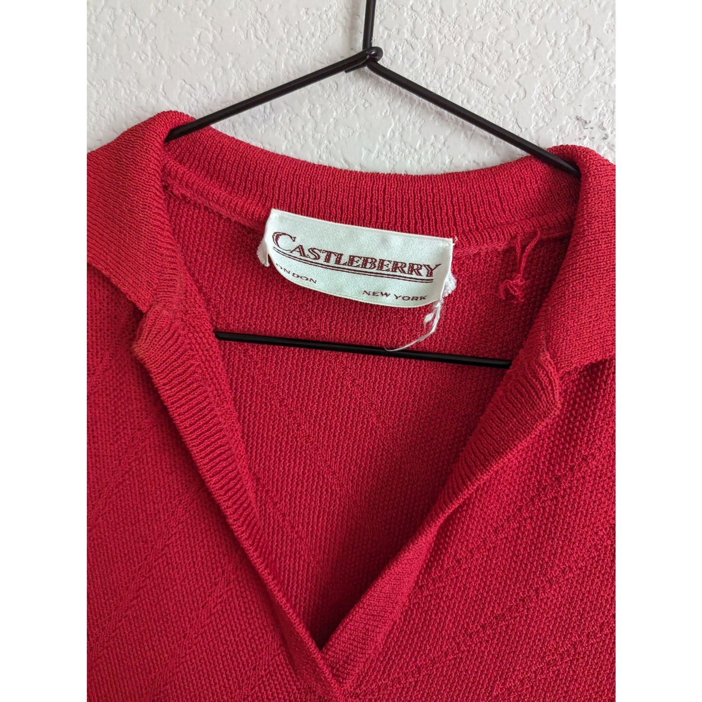 Vintage 1960s Womens Sz M Castleberry Collared Shirt Dress Midi Length Red