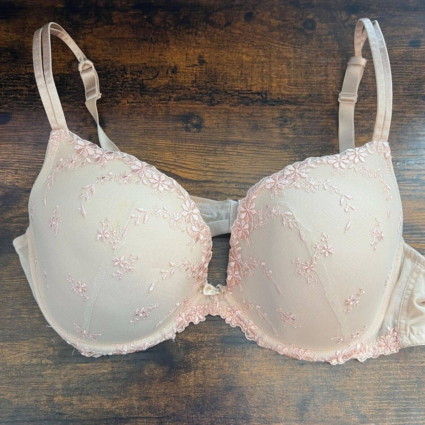 Ambrielle mujeres Sz 38D rosa claro y beige floral camiseta sujetador