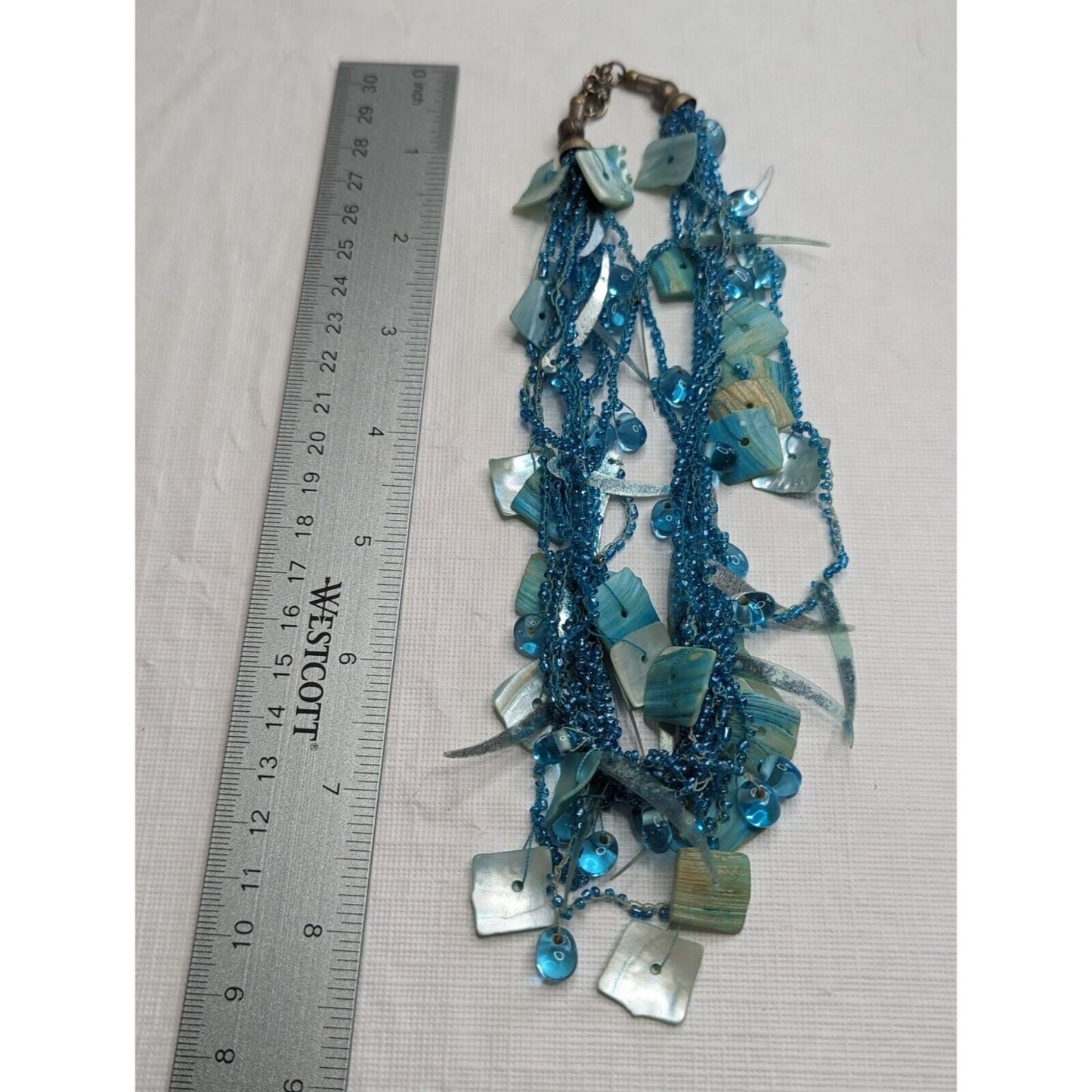 Vintage Multi Media Multi Strand Blue Beaded Necklace choker