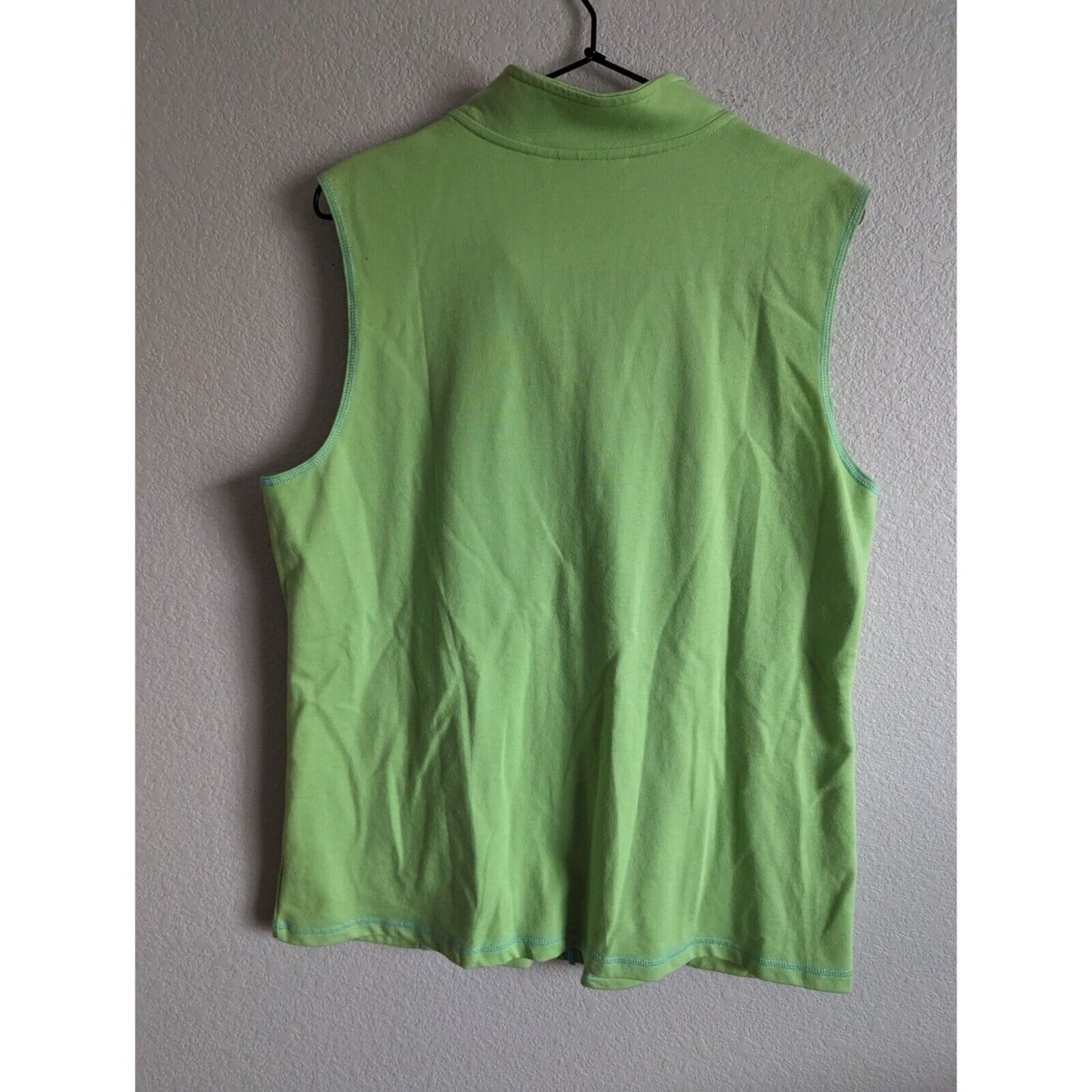 Quacker Factory Womens Sz L Full Zip Rhinestone Vest Bright Green NEW