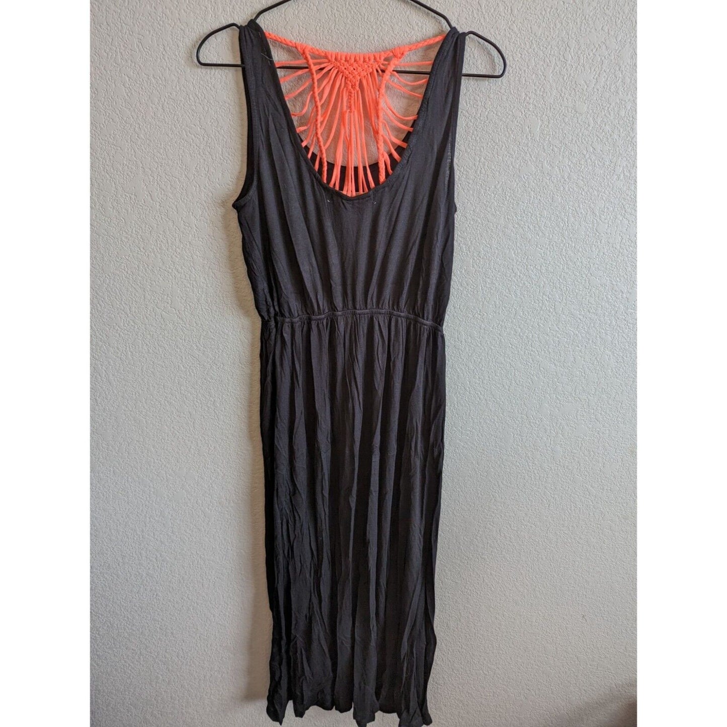 Pink Rose Womens Sz L Gray and Orange Strappy Midi Dress Jersey Knit