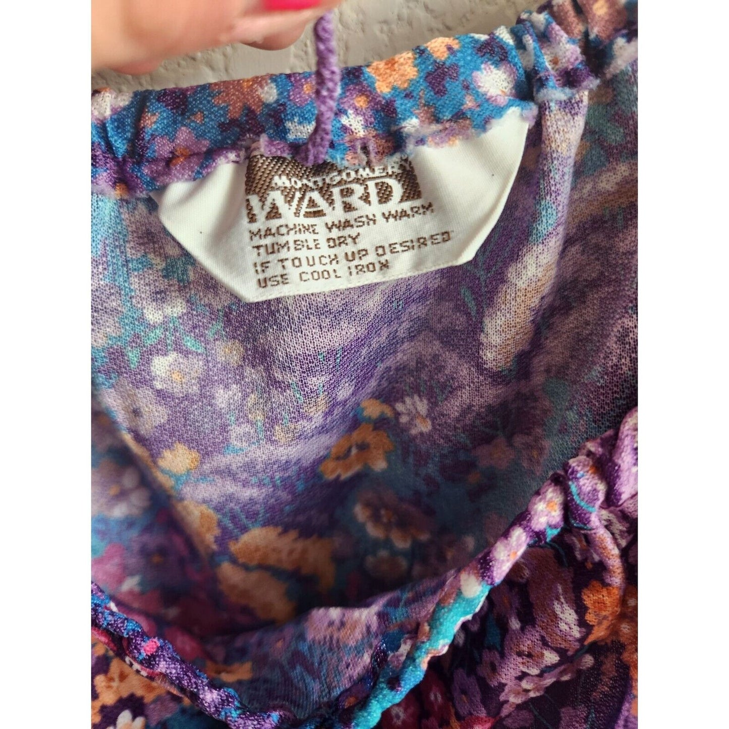 Vintage Montgomery Ward Womens Sz M Long Sleeve Midi Dress Purple Boho