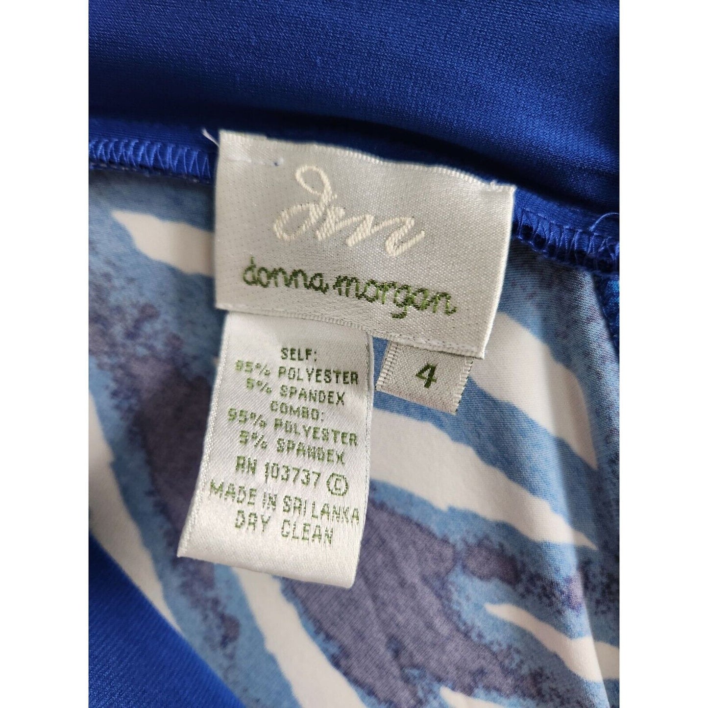 Donna Morgan Womens Sz 4 Midi Dress Blue and White V Neck