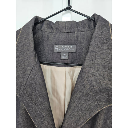 Vintage 1980s Classiques Entier Womens Sz 14 Hip Length Denim Blue Blazer Jacket