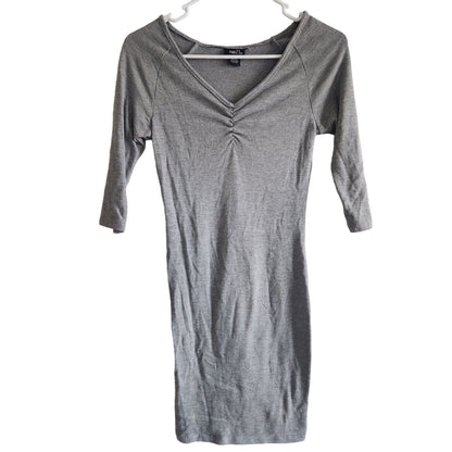 Vintage Y2K Rue 21 Womens Sz XS Gray Fitted Dress V Neck Mini Short