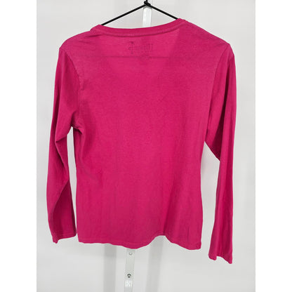 Hanes Womens Sz S Long Sleeve V Neck T Shirt Bright Pink