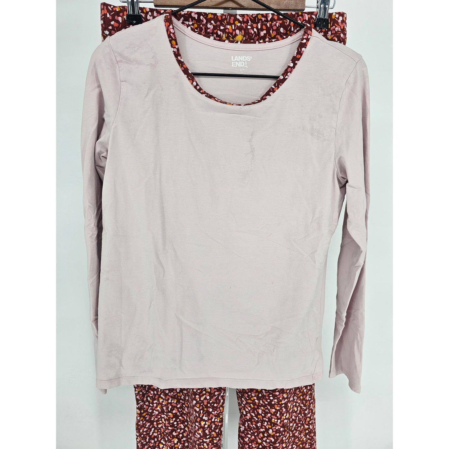 Lands End Womens Sz S Long Sleeve Pajama Set Lt Pink Floral Lounge Pants