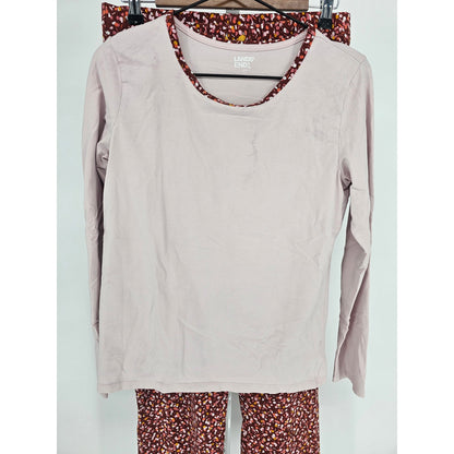 Lands End Womens Sz S Long Sleeve Pajama Set Lt Pink Floral Lounge Pants