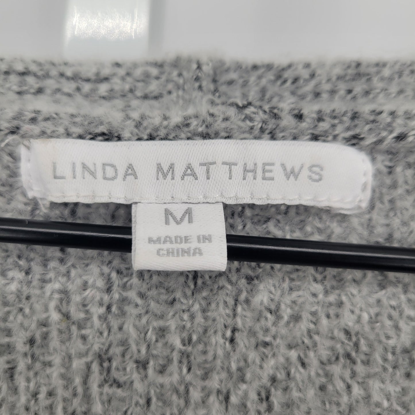 Linda Matthews Womens Sz M V Neck Knit Sweater Gray Embellished Bumble Bee