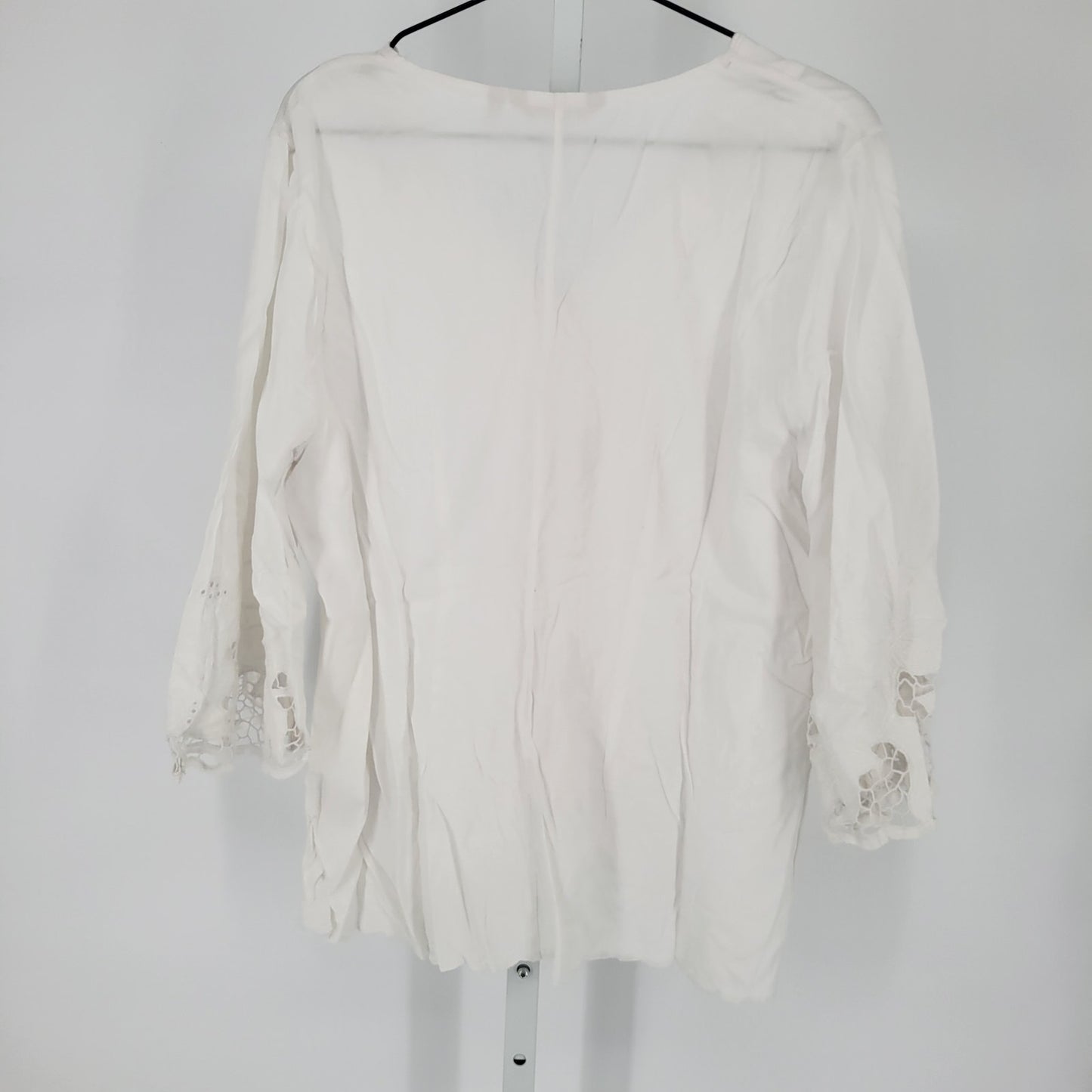 Soft Surroundings Womens Sz L Button Up Long Sleeve Blouse White Lace Cuffs