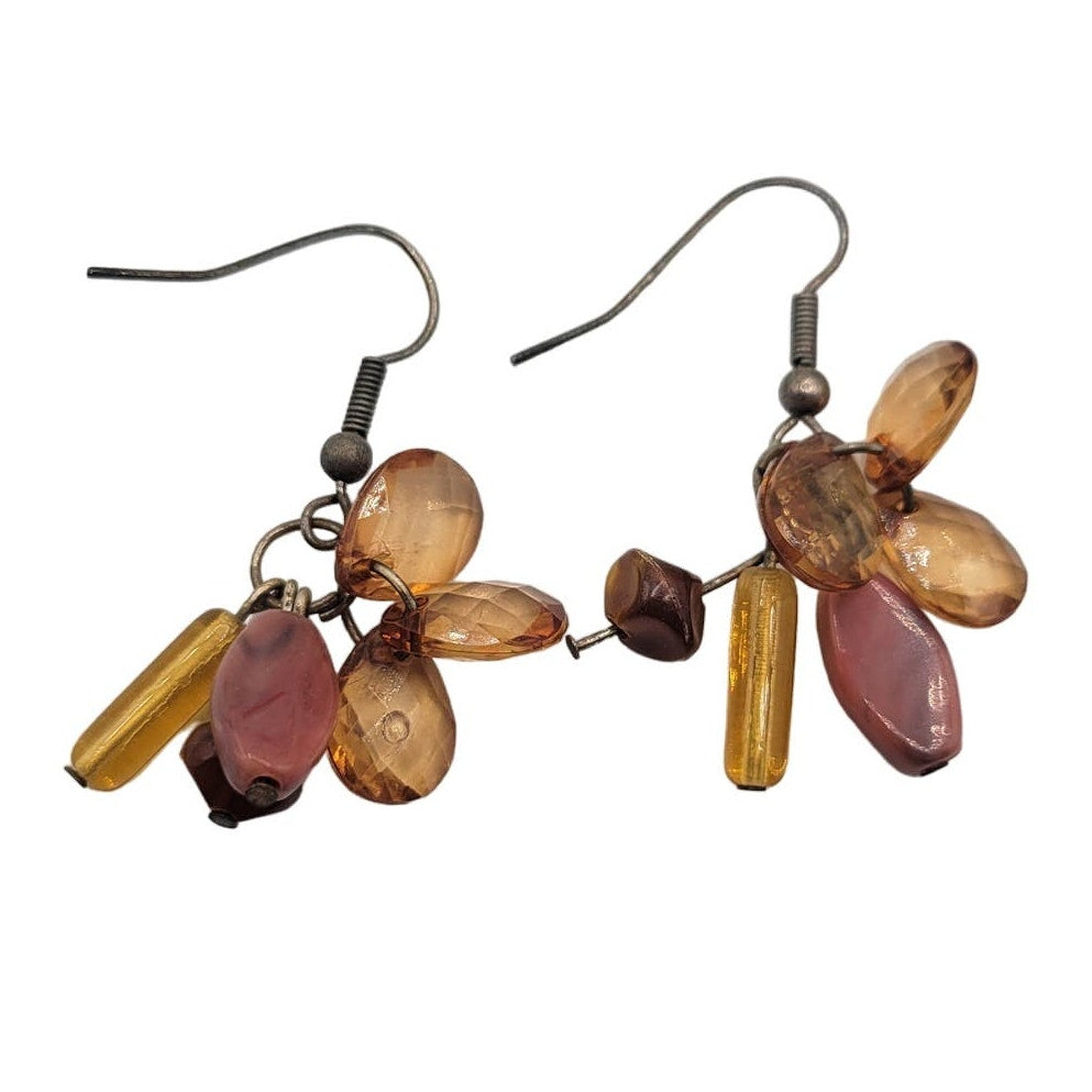 Vintage BARCS Silver TONE Amber Orange Glass CABOCHON Clip ON Earrings