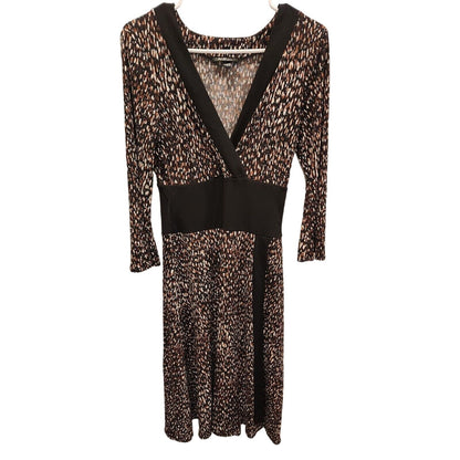 Vintage 1990s AGB Womens Sz 8 Midi Dress Brown Speck Long Sleeve