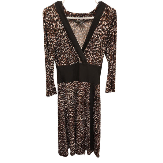 Vintage 1990s AGB Womens Sz 8 Midi Dress Brown Speck Long Sleeve