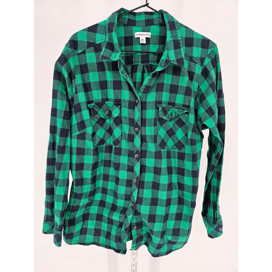 Croft & Barrow Womens Sz XXL Long Sleeve Button Up Plaid Shirt Green Black