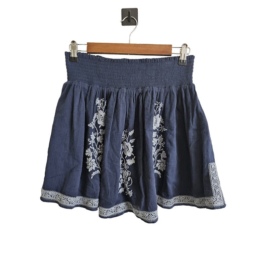 J Crew Womens Sz S Above Knee Cotton A Line Skirt Blue Embroidered