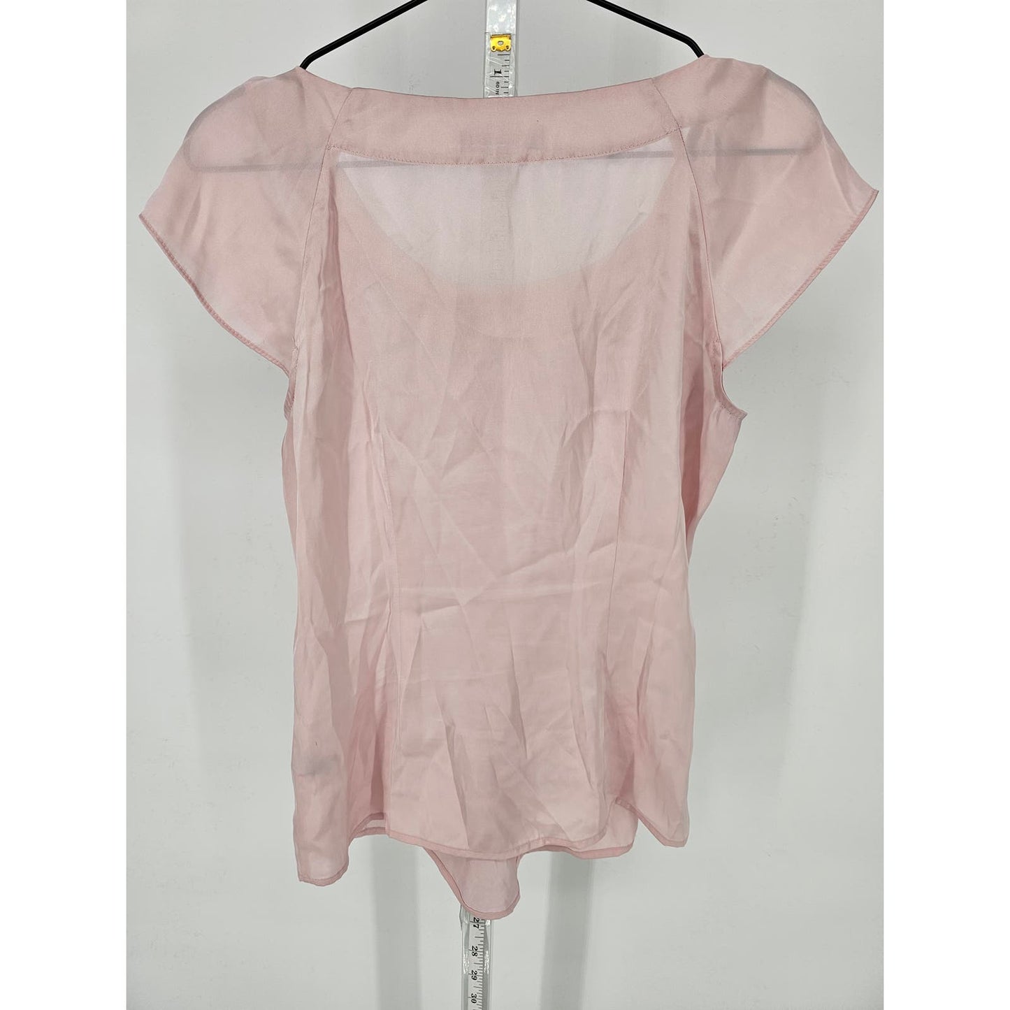 Violet & Claire Womens Sz PM Petite Short Sleeve Blouse Light Blush Pink Pleated