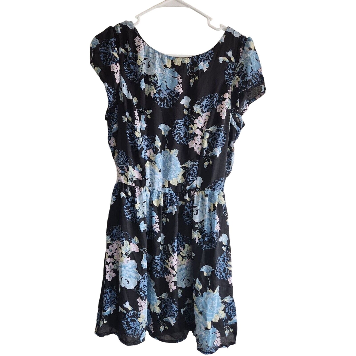 Three Pink Hearts Juniors Sz 11 Above Knee Dress Blue Black Floral