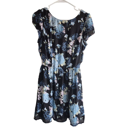 Three Pink Hearts Juniors Sz 11 Above Knee Dress Blue Black Floral