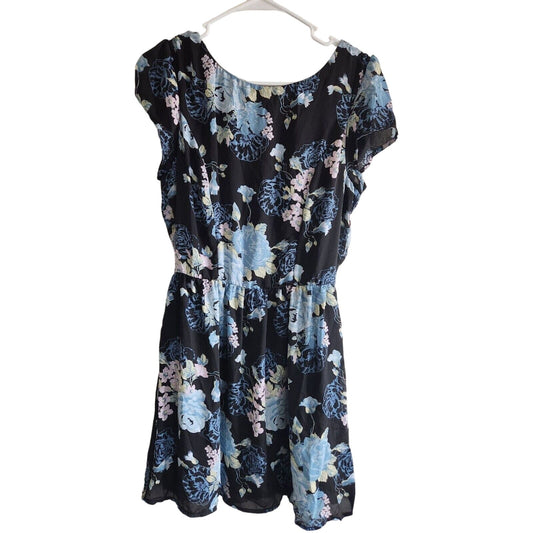 Three Pink Hearts Juniors Sz 11 Above Knee Dress Blue Black Floral