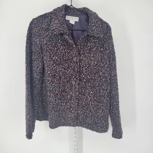 Vintage 1990s Dressbarn Womens Sz M Button Up Tweed Jacket Dark Purple