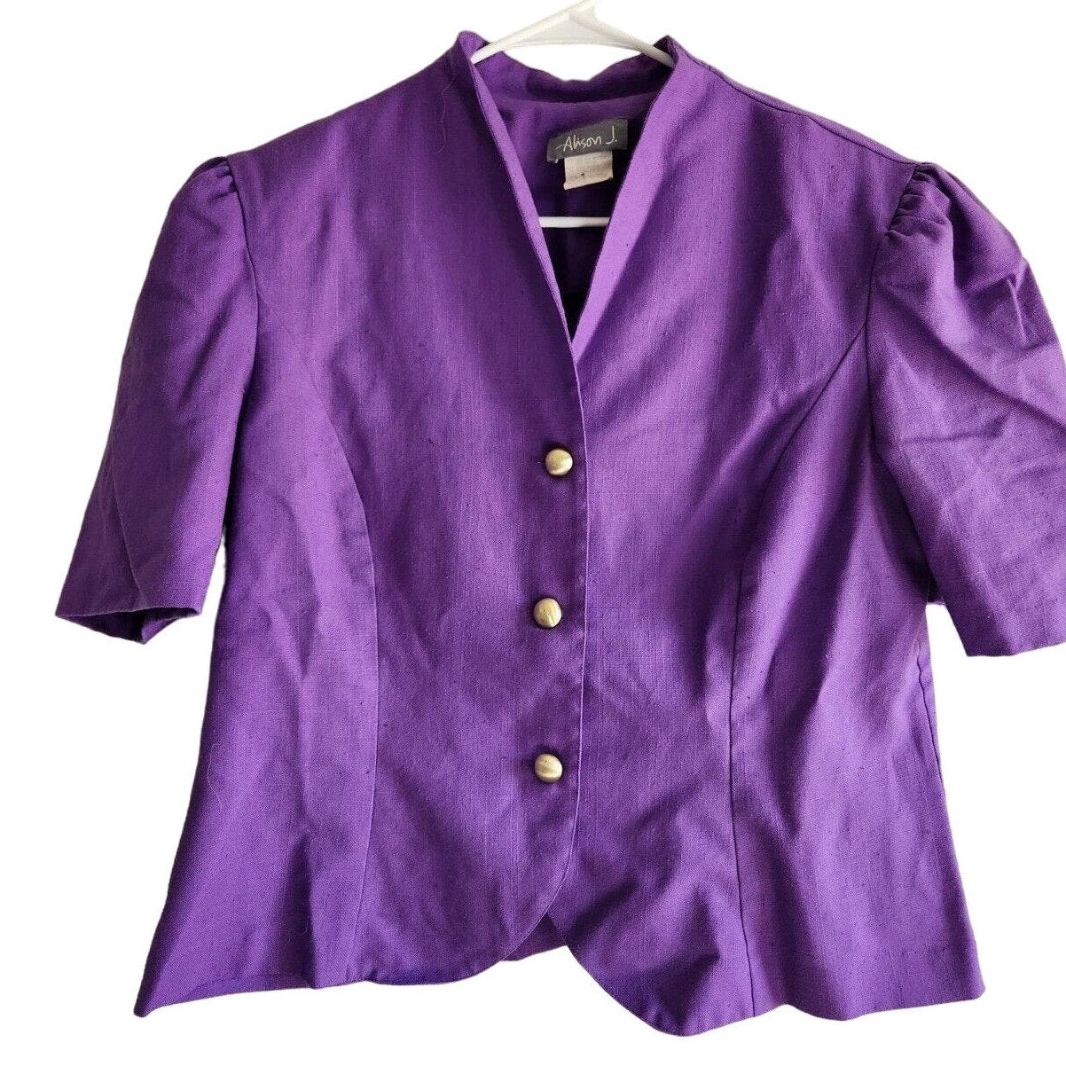 Vintage Alison J Womens Sz S Button Front Formal Blouse Purple