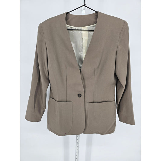 Vintage 1990s Womens Sz M Single Button Suit Blazer Taupe Beige