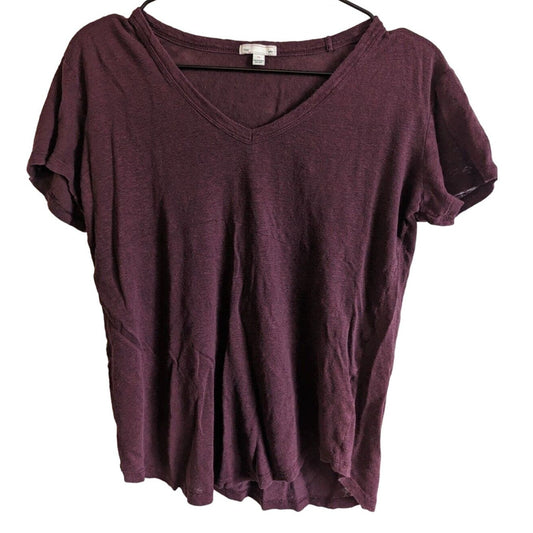 GAP Womens Sz XS Short Sleeve T Shirt Purple Linen V Neck