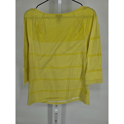 Ann Taylor Womens Sz XL Bright Yellow Striped 3/4 Sleeve T Shirt