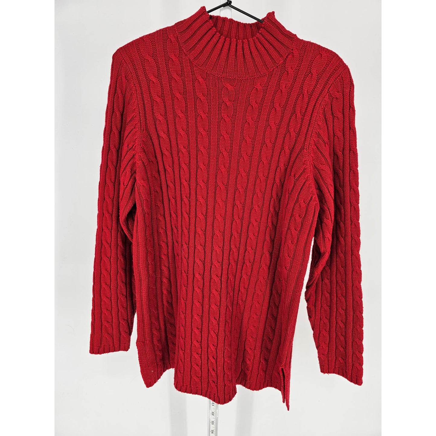 Karen Scott Womens Sz M Red Cable Knit Mock Turtleneck Sweater