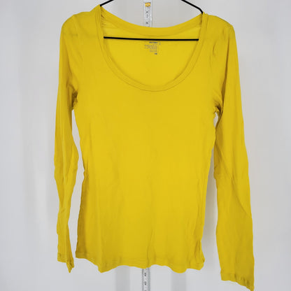 Old Navy Womens Sz L Long Sleeve Scoop Neck T Shirt Bright Yellow 100% Cotton