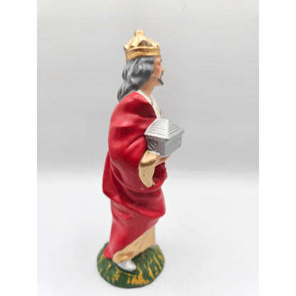 Vintage 1960s Paper Mache Christmas Nativity Figure Wiseman Red Depose Fontanini