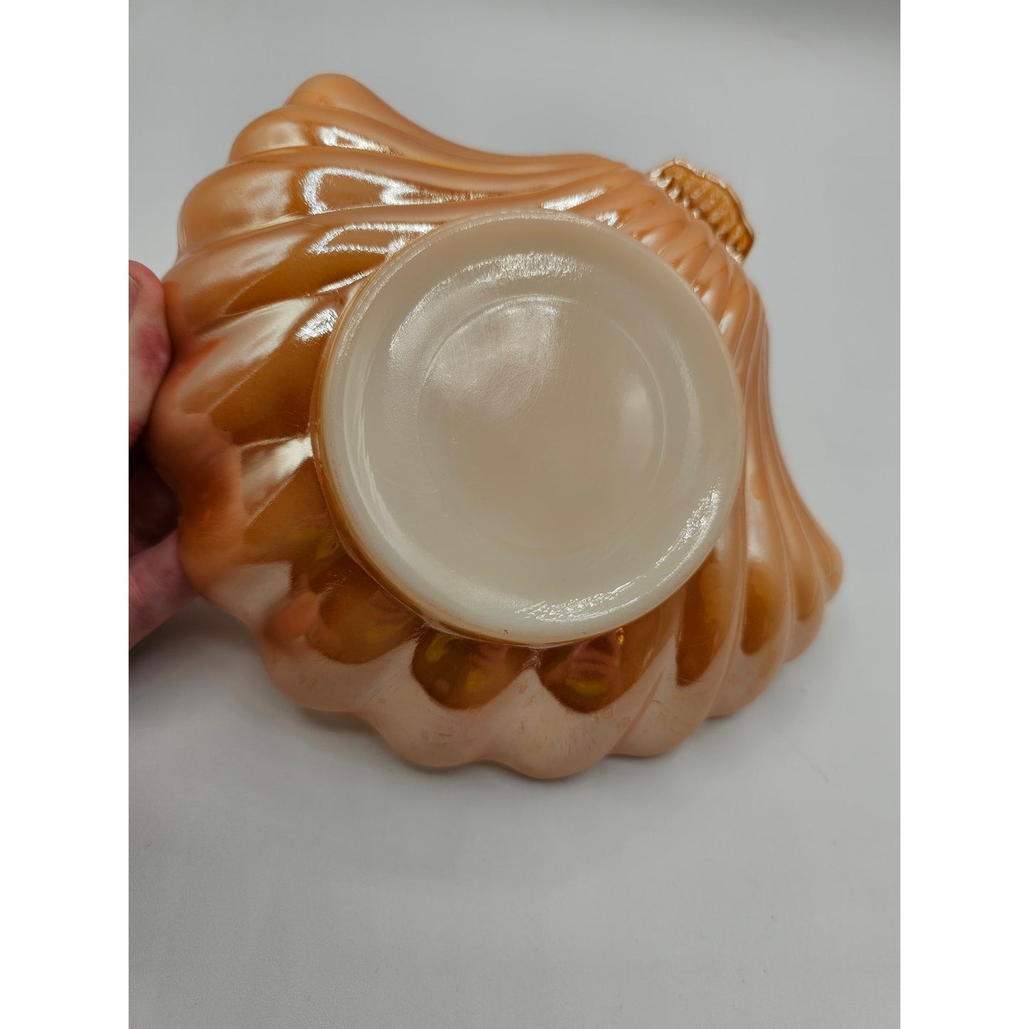 Vintage Anchor Hocking Luster Ware Shell Shaped Scallop Dish Peach Gold