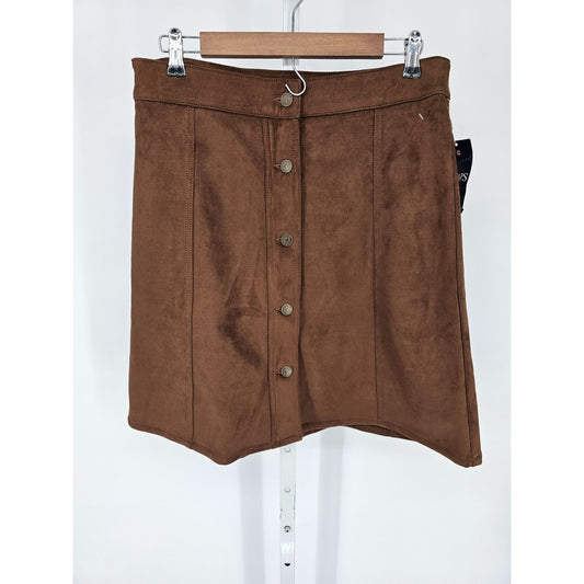 Chaps Womens Sz 8 A Line Mini Skirt Faux Suede Button Up Brown NEW