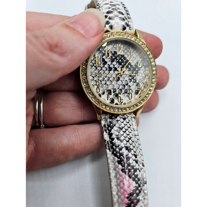 Vianova Womens Watch Wristwatch Vintage Y2K Snakeskin Print Gray White