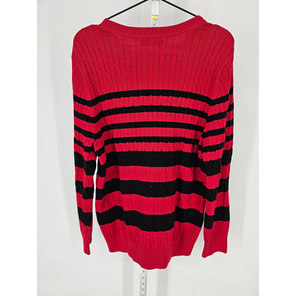 Karen Scott Womens Sz XL Pullover Sweater Red Black Stripe Cableknit NEW